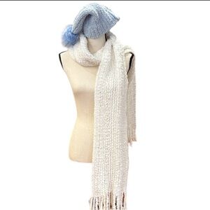 Cozy White Scarf and Blue Hat Set New